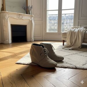 TOMS Desert Wedge Taupe Suede Lace Up Ankle Booties Boots Tan W7